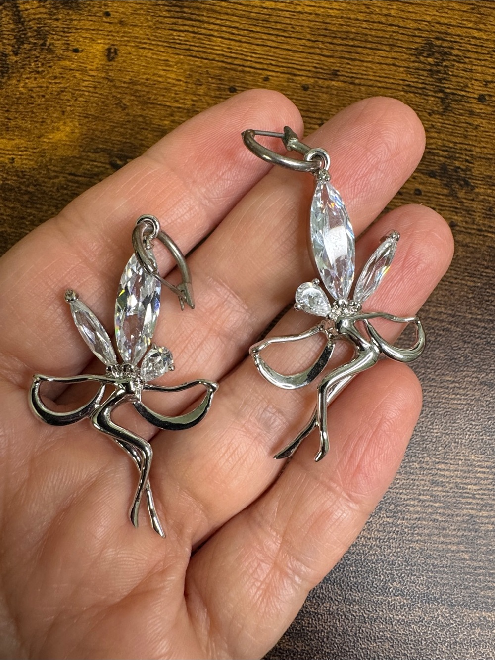 Silver and Clear Crystal Fairy Dangle Earrings - Women Jewelry